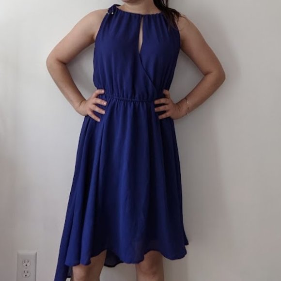Blue Formal Dress with Key Hole High Low Length S Small Size 4 Double Zero - Picture 2 of 9